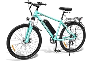 GSOU Electric Bike for Adults, 26'' E-Bike UK Legal 250W, E-Mountain Bike 40-60 Miles Range - 8Ah/13Ah Removable Battery, 7 Speed, Smart LCD, Dual Disc Brakes, Lockable Suspension, City Commute E-Bike