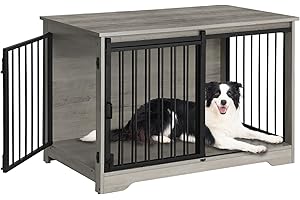 Hzuaneri Hundekäfig Möbel, 100cm hundebox für zuhause, Schiebetüren, Moderne hundebox Holz Indoor für kleine/mittlere/große Hunde, Hundekäfig für Zuhause, 100 x 60 x 68 cm, Hell Elfenbein DFC02305B