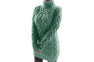 EMUKFD Turtle Neck Long Jumpers Dresses for Women Oversized Cable Knit Jumper Dress Women's Jumper Knitted Sweater Dress Turtle Neck Long Sleeve Pullover Midi Dress Fall Winter Pullover Jumpers