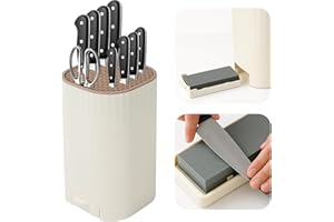 Bloque para Cuchillos sin Cuchillo, Qoosea 4 en 1 Soporte para Cuchillos con Ranura y Piedra de Afilar, Universal Desmontable Porta Cuchillo para Limpieza Fácil y Ahorra Espacio