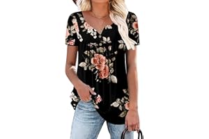 KISSMODA Ladies Pleated Tunic Tops for Women Buttons up Long Sleeve Shirts Floral Print