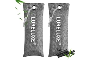 LURELUXE 2 Sacs Purifiants d'air en Charbon de Bambou,Sac désodorisant charbon de Bambou Actif,Charbon actif purificateur d'air,Désodorisant pour Chaussures pour maison,voiture et placards(gris)