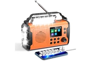 BIAOQINBO 20000 mAh Crank Radio with Bluetooth, DAB/FM Solar Radio, as Torch & Reading Light, USB Mobile Phone Charger, SOS Alarm, TF Card, Headphone Jack, TFT Screen, Portable Emergency Radio for Camping Outdoor