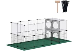 DINMO Laufstall für Kleintiere mit Oxford-Matte, 63cm Höhe, Haustier-Übungszaun, Heimschutz, Kombination aus Eisengitter und Kunststoff, Visualisierung, Heimwerken, Spiele, Lochserie, 160 x 70 x 63 cm