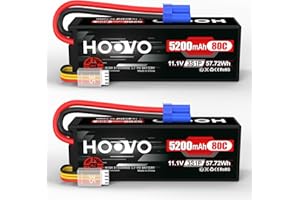 3S Lipo Battery 11.1 V 5200 mAh 80C HardCase RC Batteries with EC5 Connector HOOVO for RC Scale Helicopter Vehicles Car Truck Boats Hobby (Pack of 2)