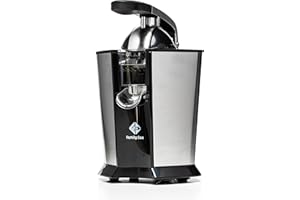 FC FAMILY CARE Family Care Elektrischer Orangenentsafter - Elektrische Zitruspressen - 160W, Gehäuse und Filter aus Edelstahl, 2 Abnehmbare Kegel, Anti-Tropf-Düse, Spülmaschinenfeste Teile