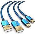 PAXO 2 x 4m charging cable for PS3 controller, USB to mini USB cable long, braided cable (braided), gold-plated, blue/black