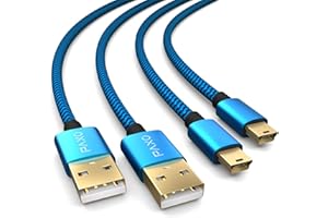 PAXO Kabel ładujący 2 x 4 m do kontrolera PS3, kabel USB na mini USB, długi, w oplocie, pozłacany, niebieski/czarny