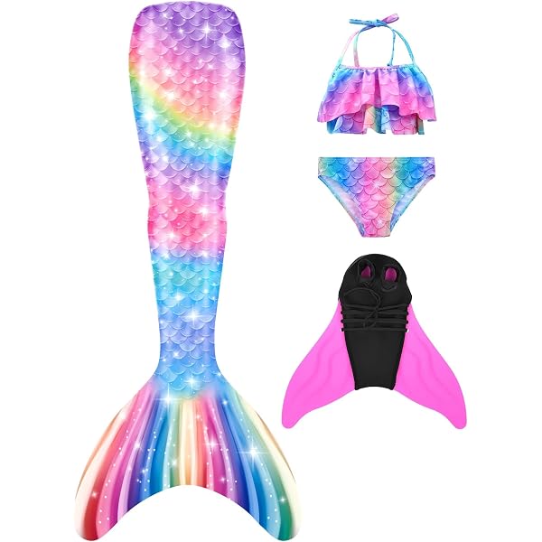 Niedliches Mädchen-Outfit – Wasserabweisend, Ideal Für Pool & Meer – In 5 Größen (110–150) – Mit Reißverschluss & Flossenfunktion