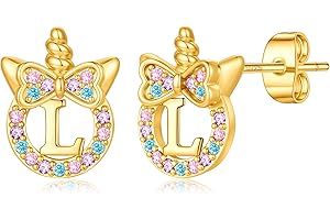 TINGN Einhorn Ohrringe für Mädchen Geschenke - Hypoallergene Silber 925 Bunte Regenbogen Zirkonia Ohrstecker mit Buchstaben Gold Ohrringe Kinder Schmuck Einhorn Geschenk für Mädchen 5-12 Jahre