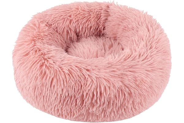 BVAGSS Panier Chien Chat Moelleux Rond Lits pour Chats, Fluffy Lit pour Chien Donut Anti Stress Peluche Confortable Lavable pour Chien Chat Petit Moyen Grand XH034 (Diameter:40cm, Bean Paste)