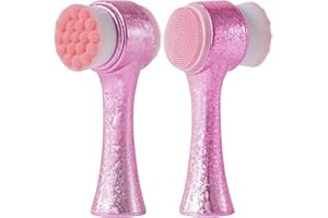Yebeauty Brosse de nettoyage du visage, brosse de nettoyage en silicone pour le visage, brosse exfoliante à poils doux, outil de soins de la peau double face pour le démaquillage, fleur glacée rose, 1