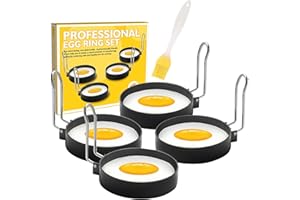 OUSUGA 4pcs Egg Rings for Frying, Non Stick Egg Ring with Silicone Brush Kitchen Cooking Tool for Egg Frying, Pancakes, Pastry, Rice Crackers, Meat Pie, Hamburger, Sandwich.