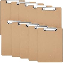 10 Pack Wooden Clipboard A5, File Clip Board, Hardboard Clipboard Folder With Hanging Hole And Low Profile Clip, Writing Memo Document Form Holder For