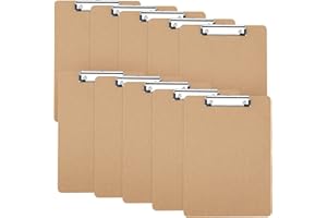 ZEONHEI 10 Pack A4 Wooden Clipboard, Hardboard Clip Boards A4 with Hanging Hole and Low Profile Metal Clip, Memo File Clip Board for Office, Restaurant, Office Supplies, Brown
