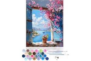 CEOVR Pintar por Numeros Personalizado Paisaje,Pintura por Números para Principiantes,Flores Paint by Numbers Adult para con Pinceles,DIY Mar Manualidades Adultos Kits 40x50 cm,Sin marco