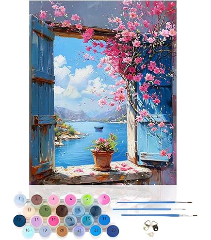 Kit Peinture Par Numéros Adulte - Paysage Fenêtre Ouverte, Toile 40x30cm