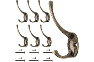 DONQL Copper Coat Hooks - 6pcs Heavy Duty Vintage Antique Wall Mounted Hooks with Screws for Wall, Door & Wardrobe(Bronze)