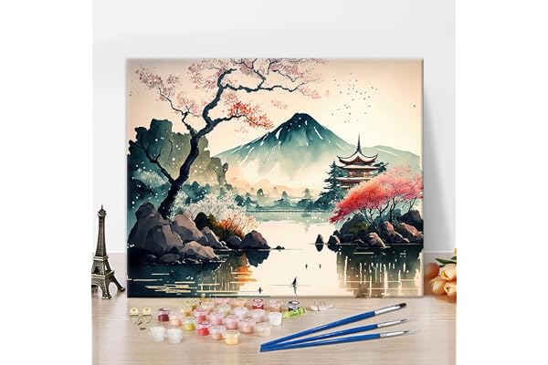 Japaniskt landskap måla efter siffror, montera Fuji kit för vuxna, hantverk 40 x 50 cm
