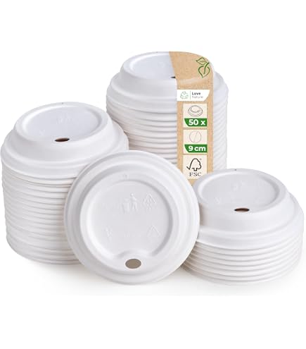 Couvercles En Papier Avec Bec 80 Mm Blanc - Biodégradable, Compostable, Pour Gobelets à Café à Emporter