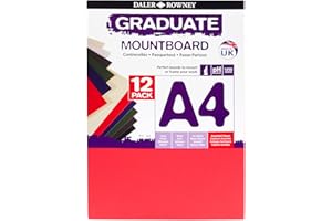 DALER ROWNEY Daler-Rowney Graduate Cream Core A4 Mountboard Pack, 12 x Assorted Colours, Smooth Surface, 1.25mm Thick, For Student Artists & Hobbyists