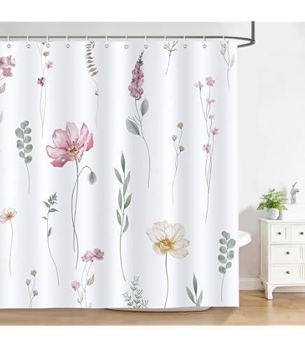 Bonhause Duschvorhang – Rosa Schleifen & Kirschen, 180x180 Cm, Wasserdicht, Mit 12 Haken