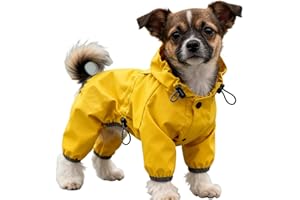 GENIKEER Impermeable para perros, ropa amarilla de protección para cachorros pequeños y medianos, impermeable para perros con capucha | para razas pequeñas y medianas, invierno, Navidad, Halloween, paseos
