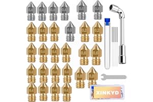 XIN-KYD Juego de 28 boquillas de impresora 3D, MK8 Nozzle,21 boquillas de latón + 7 boquillas de acero inoxidable,con herramienta de limpieza de boquillas, para Anycubic Mega/Creality CR-10/Ender/Prusa i3…