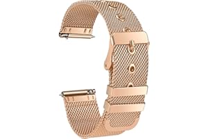 Aliwisdom Universel bracelet montre connectée 18mm 20mm 22mm watch strap, Smartwatch bracelet universelle Métal Acier inoxydable Maille Bracelets de rechange de à libération Rapide (22 mm, Or Rose)