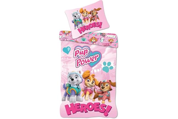 Paw Patrol Babypåslakan 100x135 + Örngott 40x60 Bomull Rosa Flickor Present | Baby sängset | Hjältinnetrio, flockens styrka