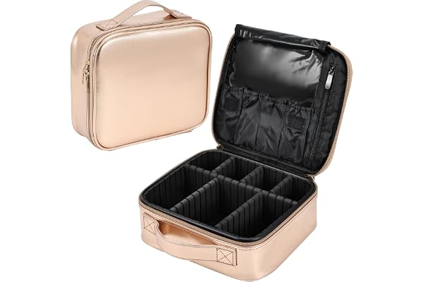 Trousse Maquillage de Voyage Sac Maquillage Makeup Bag Femme Trousse Coiffure Beauty Case Faux Cuir Boîte Rangement Maquillage Organiseur à Ongles Cosmétique Maquillage Professionnel, Doré