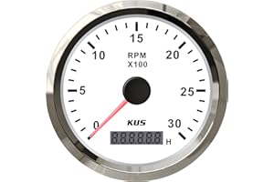 ‎KUS USA KUS Tachometer, wasserdicht, Tachometer, mit Stundenzähler, 3000 U/min, 85 mm, 12 V/24 V, mit Hintergrundbeleuchtung (weiß)