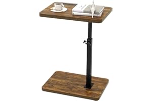 IBUYKE Mesa Auxiliar en Forma de C, Mesa Auxiliar giratoria de 360° en Altura Ajustable para Espacios pequeños, con Ranura para teléfono y Tableta, Mesa de café para sofá/Cama, Marrón TVT003H