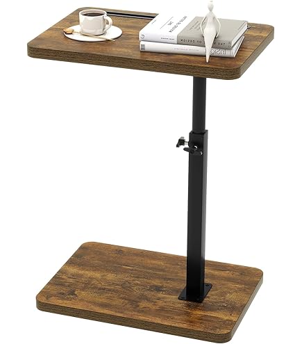 Comodino Industriale Regolabile - Tavolino Da Letto Con Vassoio Bambù, Altezza 43-78cm - Foto 4