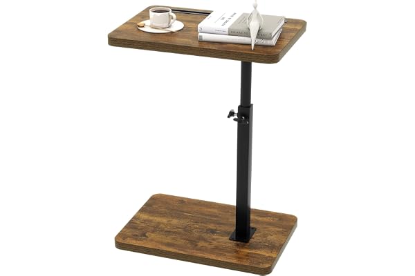 IBUYKE sidobord C-form, roterbar och höjdjusterbar, brun TVT003H