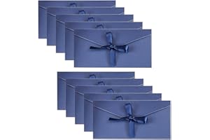 NYXSEAT 10 morceaux d'enveloppes bleu lac avec rubans, cartes de vœux en ruban de papier kraft, sacs enveloppes cadeaux, enveloppes d'invitation (22 * 11 cm)