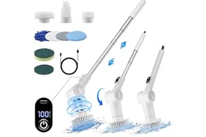 CIRCLIO Fregadora Giratoria Eléctrico, Cepillo de Limpieza Eléctrico con 8 Cabezas de Cepillo Reemplazables 6 Ángulos Rotación de Mango Ajustable 2 Velocidade Cepillo Limpieza Inalámbrico para Baño Cocina