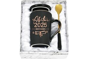 Diztoud ABITUR 2025 prezent, 400 ml, czarny, ceramiczny kubek marmurowy z pokrywką, łyżeczką i pudełkiem na prezent