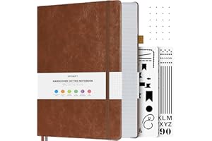 OFFIGIFT Carnet à pois, 312 pages numérotées, grand carnet de notes B5 en cuir à couverture rigide, 100 g/m², sans bavure avec pages d'index, journal à pois pour bullet journal, 19,3 x 26,4 cm