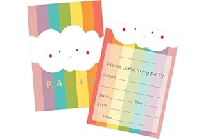 PARTIKRAFT 12 x Rainbow Birthday Party Invitations includes Rainbow Envelope Seals, Thank You for Coming to my Party" Stickers and Kraft Envelopes