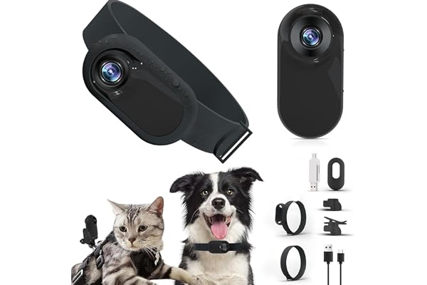 Jectse Caméra de Collier pour Chat 1080P, Collier de Suivi de Chien Grand Angle 170 °, Pas de WiFi Nécessaire, Mini Caméra Légère pour Le Corps d'un Animal de Compagnie avec