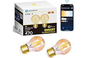Aigostar Bombilla Inteligente Alexa, Bombilla Led E27 Vintage, G45 Ámbar Tipo Globo, 4.5W, 470LM, Regulable Cálida a Fría 2700K a 6500K, Compatible con Alexa y Google home, 2 Unidads