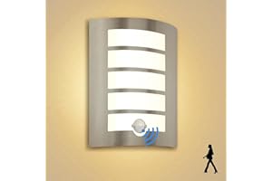 Allesgute Outdoor Wall Lights with PIR Motion Sensor, Curved Outside Light Mains Powered Stainless Steel IP44 Waterproof Wall Lamp Incl. 12W E27 LED Bulbs Warm White for Front Door Porch Stairway