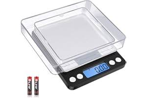 Diyife Feinwaage 500g/0,01g, Briefwaage, Taschenwaage, Hohe Präzision, LCD-Display mit Hintergrundbeleuchtung, Küchenwaage mit Tara-Funktion & PCS, mit 2 Tablett & Batterien - Schwarz