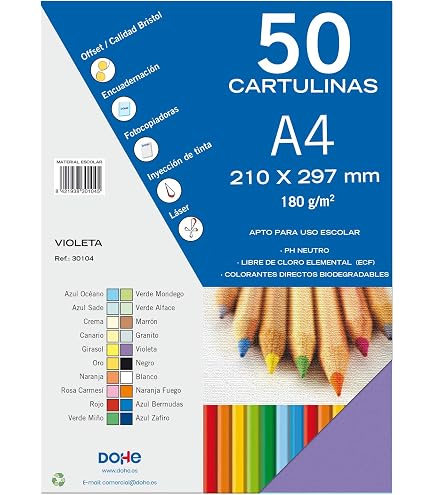 Pack De 50 Cartulinas Color Morado A4 180g - Ideal Para Manualidades Y Proyectos Creativos
