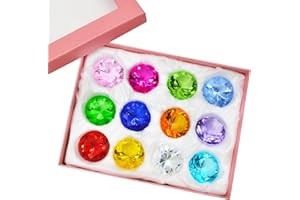 JUANXIAN Coffret cadeau Lot de 12 magnifiques pierres porte-bonheur Presse-papier en verre Diamant + Bracelet cordon rouge offert SKU : X9003