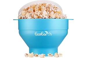 EcoEarth Macchina per popcorn a microonde, Ciotola pieghevole per popcorn in silicone alimentare con coperchio, Macchina per popcorn ad aria calda, Granchio blu