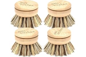 JOEJI'S KITCHEN Joeji's Zestaw 4 Wymiennych Końcówek Do Szczotek Do Naczyń Z Twardego Włosia, 4 Drewniane, Ekologiczne Szczotki Do Mycia Naczyń