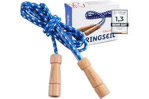 ‎KLEINTOBER KLEINTOBER Premium Springseil Kinder I Hüpfseil Set I Seil mit Mitteverstärker I 220cm I verstellbar I blau I Anleitung für Seilspringen I Urkunde für Motivation I ideal als Geschenk