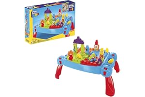 MEGA BRANDS MEGA BLOKS Build 'n Learn Table, toy building set with big building blocks and 1 rolling vehicle, ages 1 and up, learning toy , FGV05